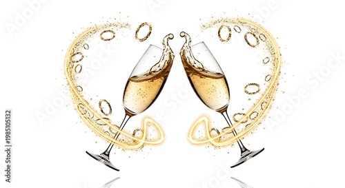 Champagne Glasses in Heart Shape Toast.