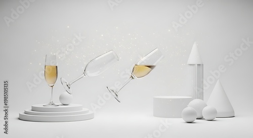 champagne glasses on white background.