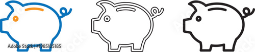 Three piggy bank icons in varying styles and colors displayed side by side