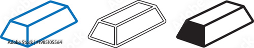 Three isometric rectangular prisms in varying color and shading styles