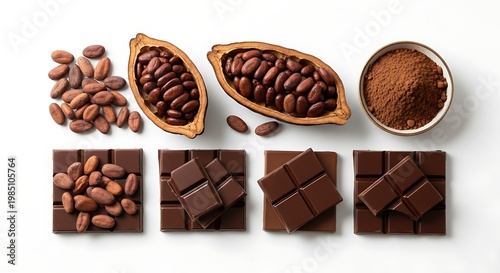 Chocolate and cocoa beans on display.