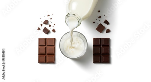 Chocolate bars and milk pouring.