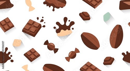 Chocolate candies and treats scattered.