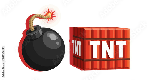 Quadro su tela Explosive Bomb and TNT Block - Danger Concept