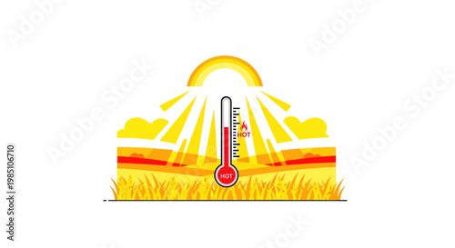 Thermometer Shows High Temperature Under Bright Sun, Heatwave Concept