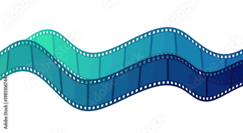 Wavy Film Strip Background, Blue and Teal Gradient, Cinema Reel Edge