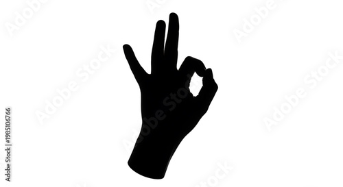 A black silhouette of a hand making an okay sign on a white background