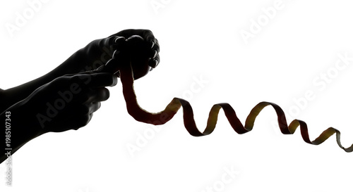 A silhouette of a hand holding a snake on a white background