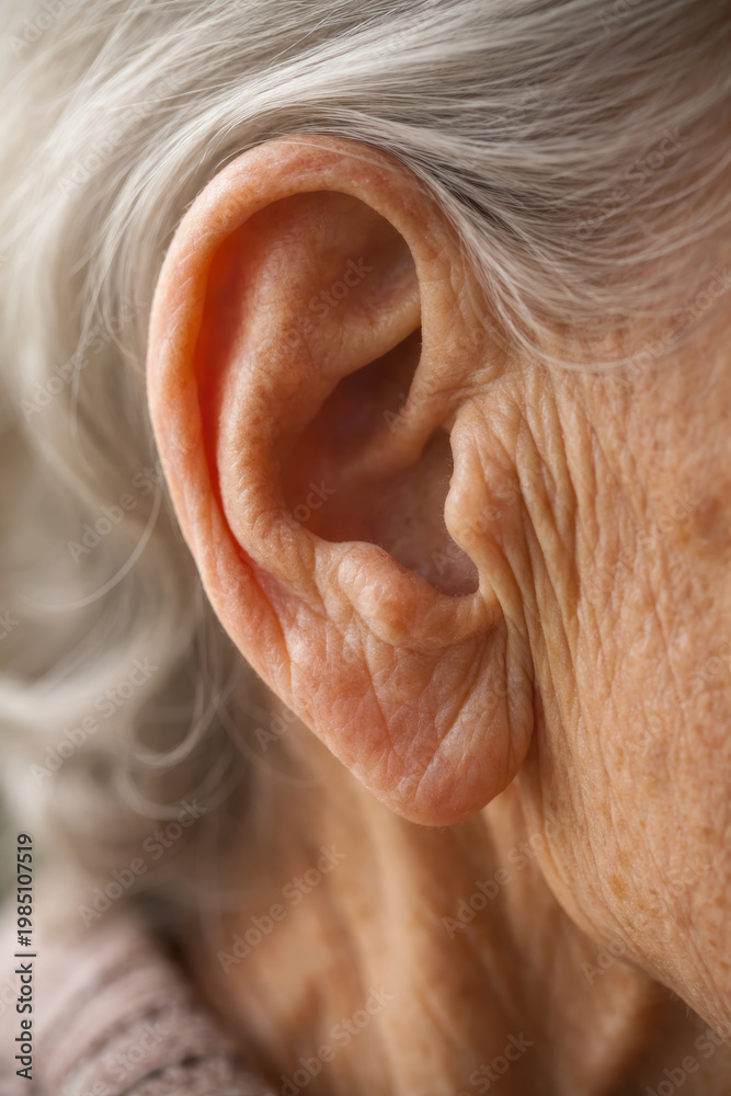 Fototapeta premium Close-up of an elderly person's ear showcasing fine details