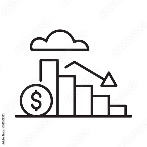 Financial downturn represented by a declining graph and cloudy weather