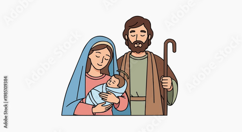Baby Jesus Mary Joseph Christmas Illustration
