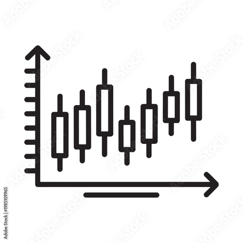 Line graph with fluctuating bars representing data points and trends