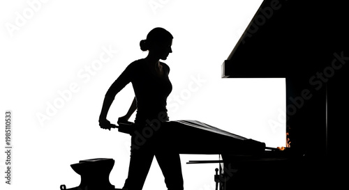 A blacksmith woman working with hot metal in a workshop