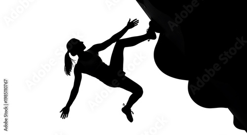 A silhouette of a woman falling off a cliff edge in a dramatic pose