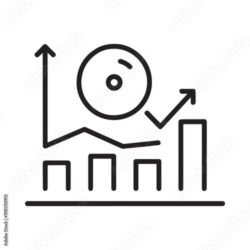 Growth chart with magnifying glass focusing on data analysis points