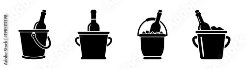 Wine bottle cooler vector set illustration ice bucket collection for chilling drinks and beverages