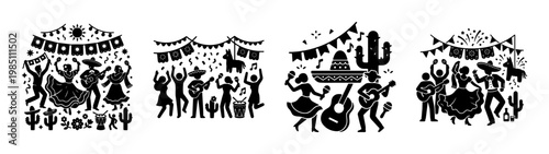 Celebrate cinco de mayo with music and dancing a festive mexican holiday illustration design