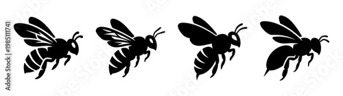 Vector illustration of flying honey bees silhouette insect design for apiary and beekeeping use