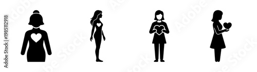 Silhouette women with hearts vector art illustration for love and romance themes design concept 