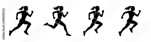 Black silhouette of running woman marathon runner illustration vector graphic design element images stock photos