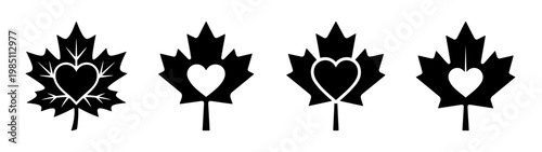 Download vector maple leaf heart shape design elements for canada day and canadian symbol icon set