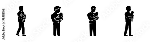 Fatherhood silhouette vector art illustration of dad holding baby in arms parenting concept
