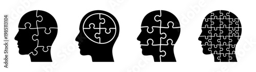 Puzzle head silhouette vector art: brain development, mental health and psychology concept design