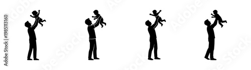 Fatherhood silhouette vector art illustration showing parent child relationship and love bond in black and white