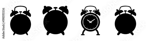 Alarm clock silhouette vector illustration set timekeeping design graphic element antique clocks