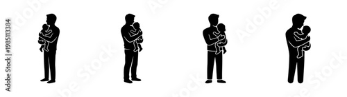 Fatherhood silhouette art: minimalist dad and baby vector graphic for family design projects and prints