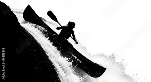 A kayaker navigates through turbulent whitewater rapids with skill and precision.