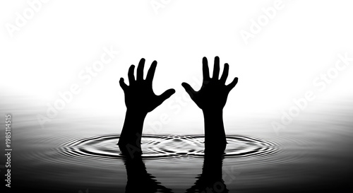 A vector graphic illustration of two hands reaching out of water in a distressed pose
