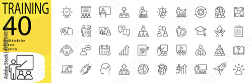 Training icon set. Editable stroke.