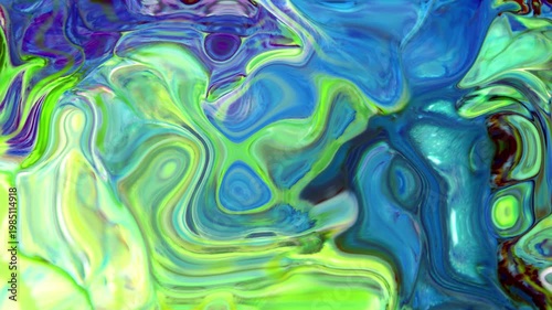 Dynamic fluid motion with vibrant blue and neon green swirls. Abstract liquid texture background perfect for eco-tech themes, modern digital art, creative transitions, and video projects.
