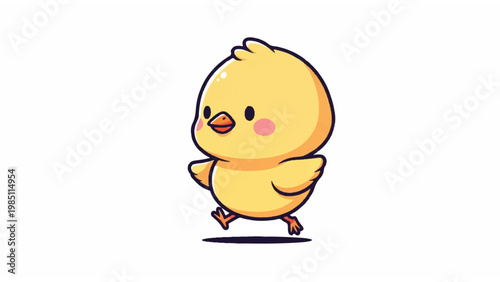 Cute Yellow Cartoon Baby Chick Walking.