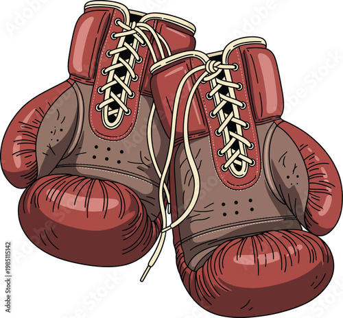 Vintage Red Boxing Gloves Illustration.
