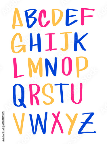 Alphabet, colors, letters, abc, typography, text, manual, write, calligraphy, simple, speak, communicate, poster, diy, brush, handmade, craft, edition