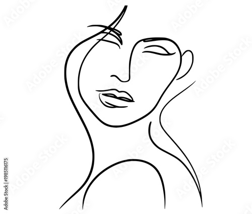 Abstract Face Profile Line Art, Minimalist continuous-line drawing of a stylized human face in partial profile, emphasizing flowing contours