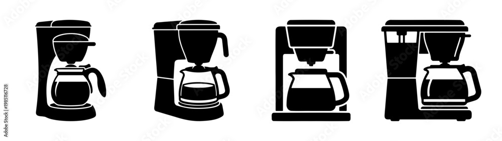 Obraz premium Coffee maker machine vector illustration set perfect for kitchen appliance designs and coffee shop branding
