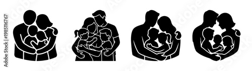 Family love and togetherness illustration of parents and children in silhouette art design style