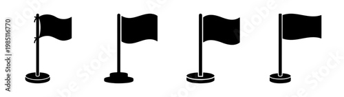 Obraz na plátne Vector illustration of black flag set waving on pole for golf course and country