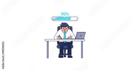 Weekend Loading Concept with Tired Businessman at Desk Illustration