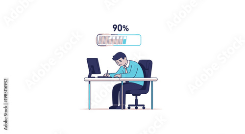 Weekend Loading Concept with Tired Businessman at Office Desk