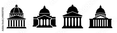 Black and white vector illustration of government buildings and architectural landmarks design