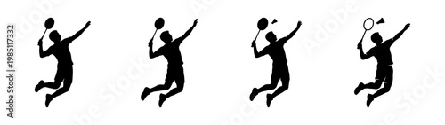 Explore badminton player silhouettes in action for sports design and athletic achievement vector art
