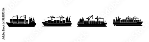 Shipping container cargo ships vector silhouette illustration for logistics and trade design