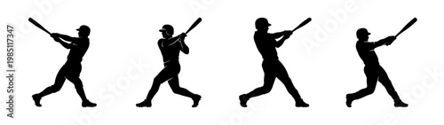 Baseball swing sequence silhouette vector illustration sports action athlete batter game hit 