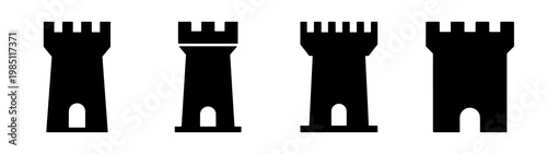 Castle towers silhouette vector art illustration of medieval fortress architecture design elements