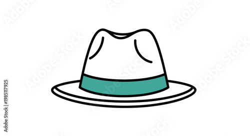 Classic Fedora Hat with Teal Band - Simple Line Art Illustration