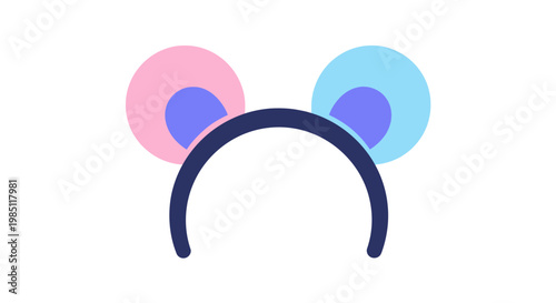 Cute Cartoon Bear Ears Headband, Pink Blue and Purple, Isolated on White
